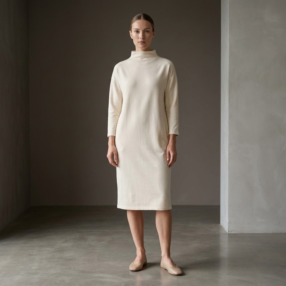 NWT FILOSOFIA Women Sweatshirt Dress L Cream Supima Cotton Minimalist Loungewear